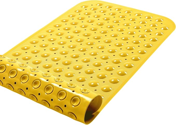 Large Non-Slip Bathtub & Shower Mat 31”x16” (Smooth/Non-Textured Tubs Only) Safe, Clean, Machine-Washable, Superior Grip&Drainage, Vinyl, Opaque Yellow