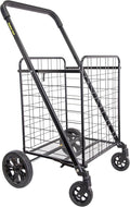 dbest Products Cruiser Cart Deluxe 2 Shopping Grocery Rolling Folding Laundry Basket on Wheels Foldable Utility Trolley Compact Lightweight Collapsible, Black