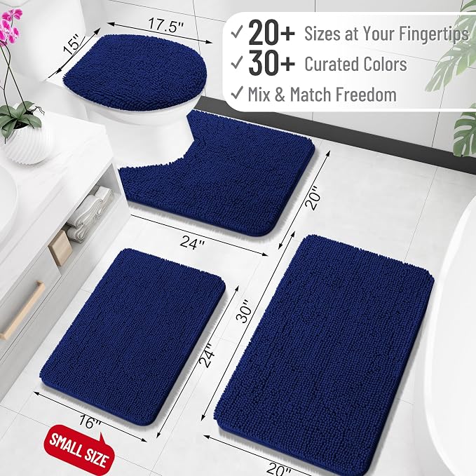 OLANLY Bathroom Rugs 35x24, Extra Soft Absorbent Chenille Bath Rugs, Rubber Backing Quick Dry, Machine Washable Bath Mats for Bathroom Floor, Tub and Shower, Home Decor Accessories, Navy