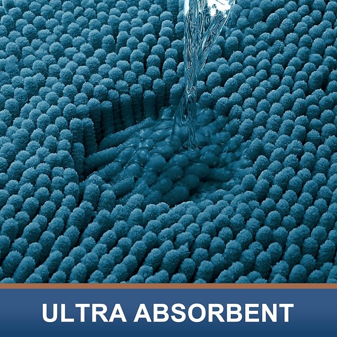 Smiry Luxury Chenille Bathroom Rugs 30x20, Extra Soft and Absorbent Shaggy Bath Mat, Machine Washable, Non-Slip Plush Carpet Runner for Tub, Shower, and Floor, Home Decor Accessories, Peacock Blue