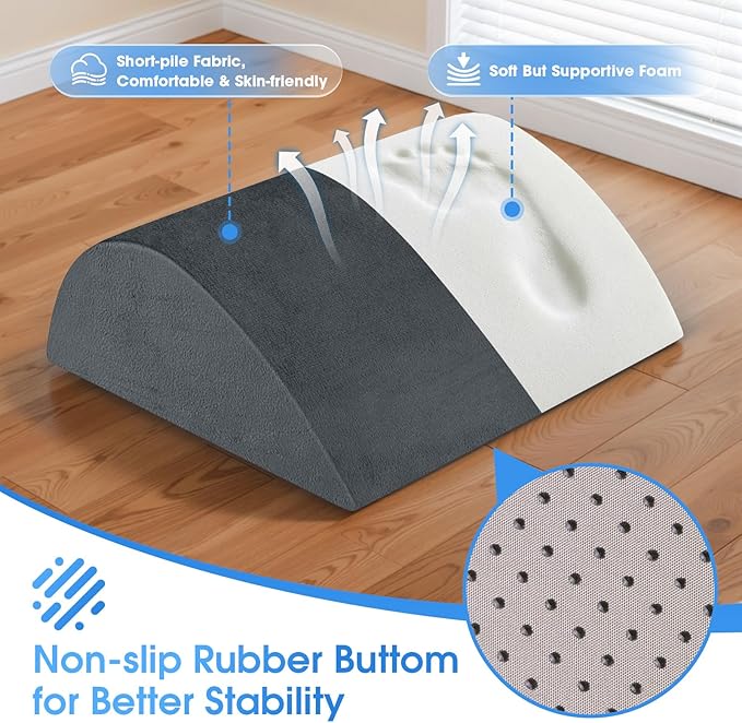Foot Rest for Under Desk at Work - Non-Slip Foot Stool with 3 Adjustable Heights, Ergonomic Under Desk Footrest with Washable Cover for Leg Elevation, Desk, Home, Office, Car (Dark Grey)