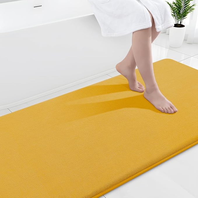 Smiry Memory Foam Bath Mat 70x24, Extra Soft and Absorbent Bathroom Mats, Non Slip Washable Carpet for Floor, Shower and Tub, Yellow