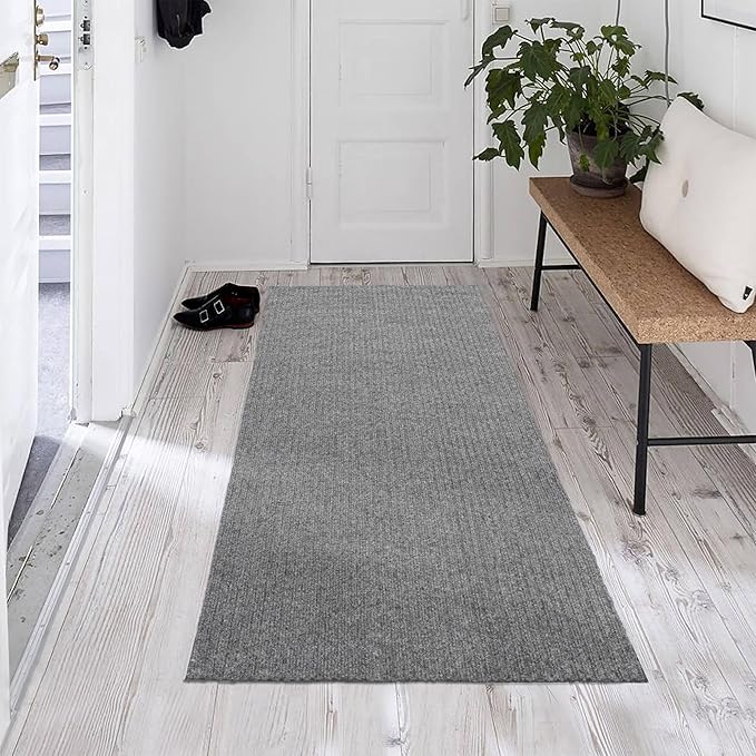 Ottomanson Mud Mat 2' x 2'7" Entryway Rug - Non-Slip Scraper Doormat for Muddy Paws, Dirt Trapping Indoor/Outdoor Mat for High-Traffic Areas, Kitchen, Garage, Patio, Gray