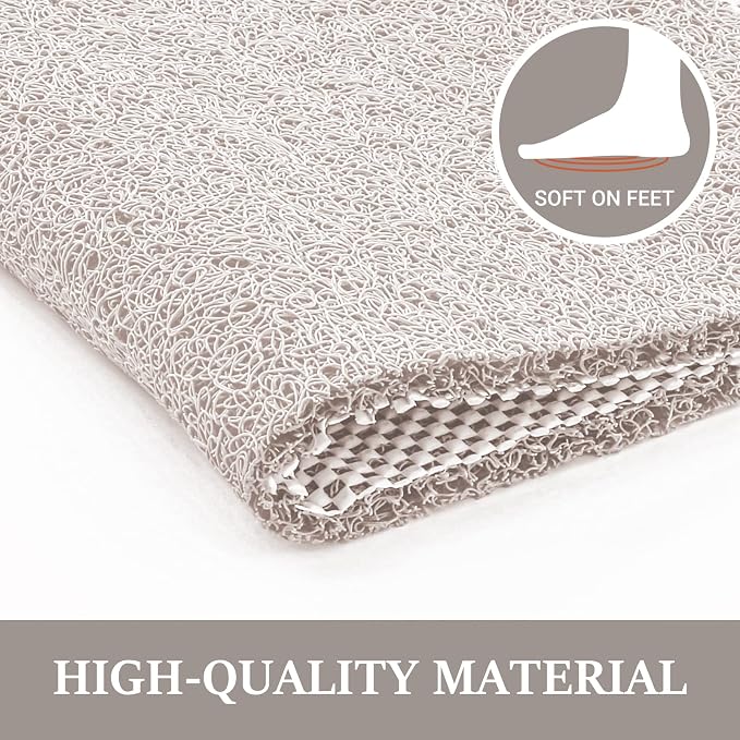 LuxStep Shower Mat Bathtub Mat,32x16 inch, Non-Slip Bath Mat with Drain, Quick Drying PVC Loofah Bathmat for Tub,Shower,Bathroom,White