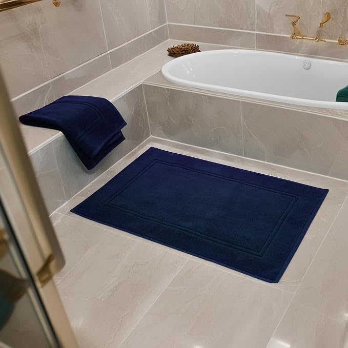 Tens Towels Pack of 2 Bath Mats 100% Cotton, 20 x 32 Inches, Super Absorbent, Hotel Quality Premium Floor Towels, Luxurious, Soft & Quick Dry, Not a Bathroom Rug, Navy