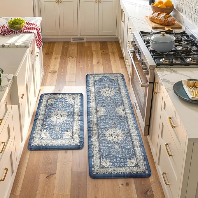 Collive Boho Kitchen Mat, Cushioned Anti Fatigue Kitchen Rug Set 2 Piece Non-Skid Waterproof Kitchen Mats for Floor, Comfort Heavy Duty Standing Mat for Kitchen, Laundry, Office, Desk
