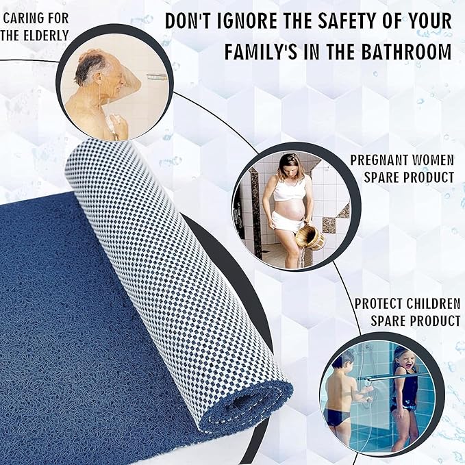 godehone Shower Mats Non Slip Without Suction Cups, PVC Loofah Bathroom Mats, Loofah Mats for Shower and Bathroom, Quick Drying, 15.7× 36 Inch, Blue