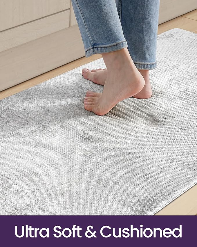 DEXI Kitchen Mats Cushioned Anti Fatigue, 23x59 Floor Padded Runner Rug Non Slip, Waterproof Standing Comfort Memory Foam for Front Sink Laundry, Light Grey