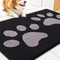 Smiry Dog Door Mat for Muddy Paws, Absorbs Moisture and Dirt, Low-Profile Entryway Mat with Non-Slip Backing, Entry Indoor Outdoor Doormat for Inside Floor (30x20 Inches, Black and Grey, Paw)