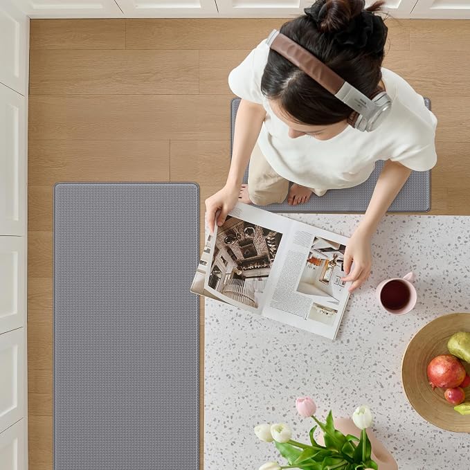 Kitchen Mats for Floor - 17"x79" Anti Fatigue Mats for Kitchen Floor - Non Slip Cushioned Rugs for Standing - Grey