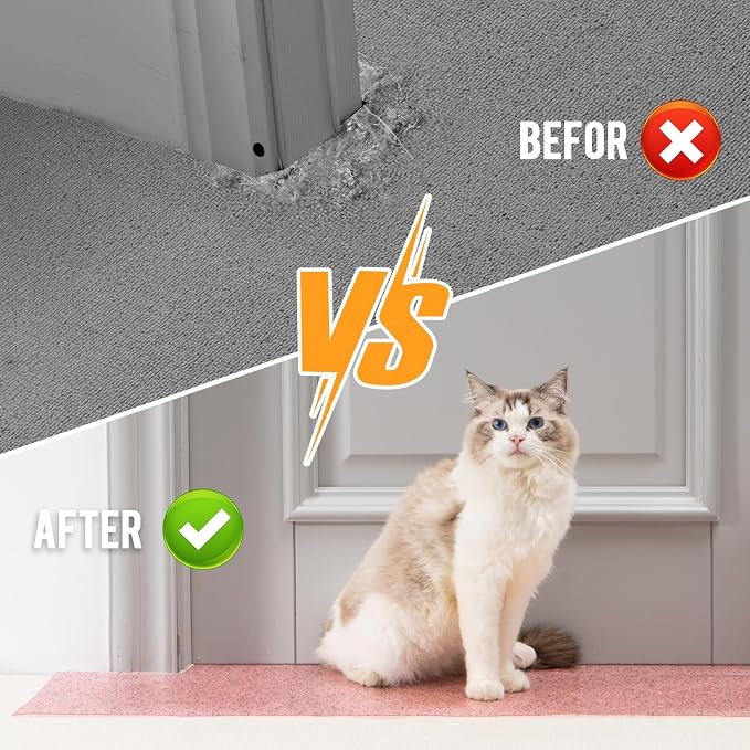 Uross Carpet Protector for Pets - Purple Cat Carpet Protector for Doorway, Anti Scratch Under Door Cat Protector Mat, Easy to Cut Plastic Scratch Stopper Guard Carpet 3.6FT
