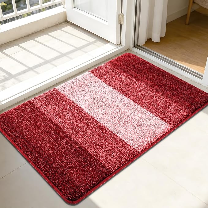 Kitinjoy Indoor Outdoor Door Mat, 44x32 Non-Slip Absorbent Dirt Trapper, Low-Profile Washable Inside Entrance Front Floor Mat, Sturdy Soft Entry Doormats for Entryway, Burgundy