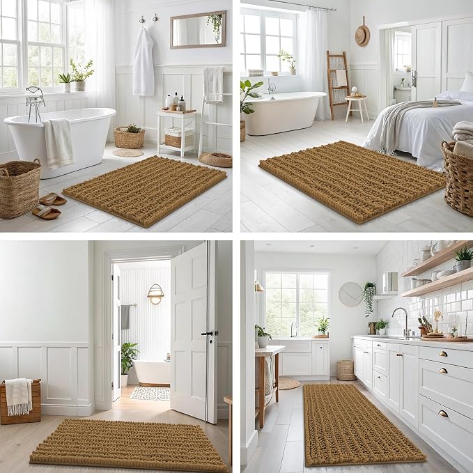 Smiry Bathroom Rugs Mat 36x24, Extra Soft Absorbent Chenille Bath Rugs, Non Slip Rubber Backing Machine Washable Quick Dry Bath Mats for Bathroom Floor, Tub, Shower, Home Decor Accessories, Clay