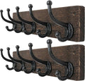 WEBI Rustic Coat Rack Wall Mount,5 Cast Iron Coat Hooks Wall Mounted,Heavy Duty Wood Wall Coat Hanger Hooks for Hanging Coats,Jacket,Clothes,Backpack,Farmhouse,Weathered Brown,2 Packs