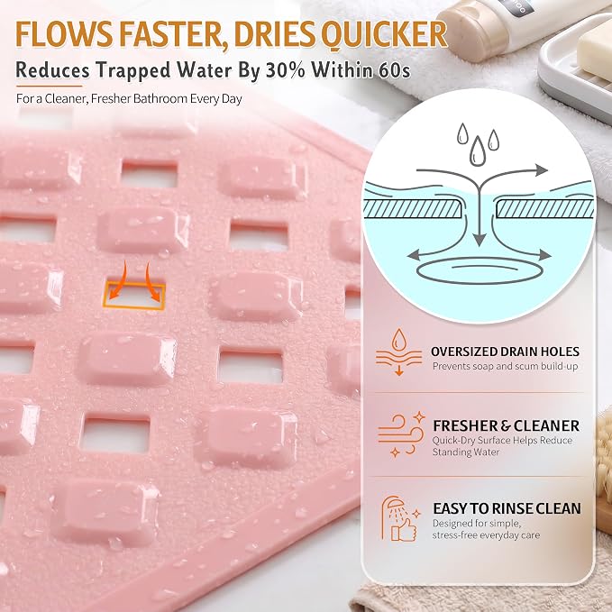Yimobra Bathtub Mat Non Slip, 35"X16" Shower Mat with Strong Suction Cups & Drain Holes, Long Anti Slip Bath Tub Mat for Inside Shower, Machine Washable Fast Drying, Bathroom Essentials, Pink