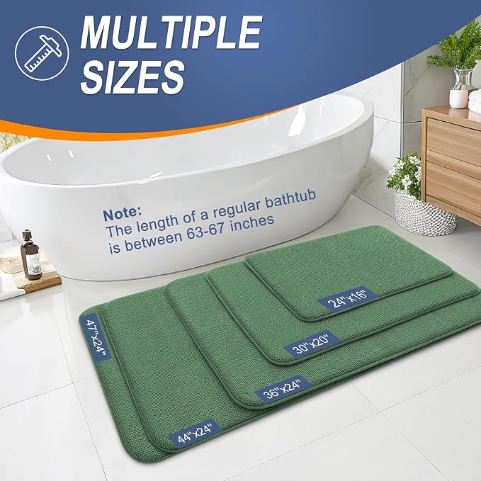 OLANLY Thick Memory Foam Bathroom Runner Rugs 47x17, Extra Soft Absorbent Long Bath Mats, Quick Dry, Non-Slip, Machine Washable Mats for Bathroom, Tub and Shower, Home Decor Accessories, Olive Green