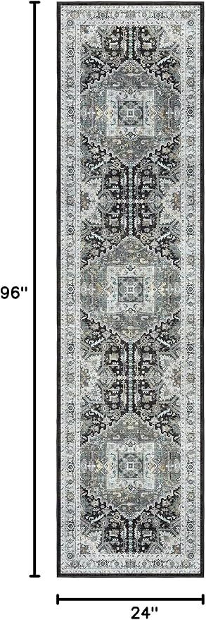 Madane Washable Runner Rug 2x8, Runners for Hallways Non-Slip Kitchen Runner Rugs Ultra-Thin Laundry Room Carpet Runner for Entrance Living Dinning Room Foyer, Grey Green/Black Olive
