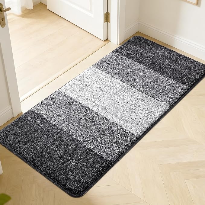 Kitinjoy Indoor Outdoor Door Mat, 50x30 Non-Slip Absorbent Dirt Trapper, Low-Profile Washable Inside Entrance Front Floor Mat, Sturdy Soft Entry Doormats for Entryway, Grey