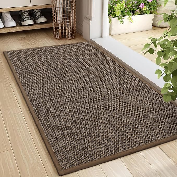 LEKEEPGO Door Mat 24"x36", Non Slip Door Mat Indoor Entrance, Rubber Backing Front Indoor Door mats Washable Absorbent Low-Profile Entryway Entry Resist Dirt Inside Door Mats, Brown