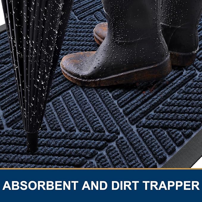 Smiry Front Door Mat Outside Entrance, Heavy Duty Sturdy Natural Rubber Doormat, Trap Dirt and Moisture, Easy Clean Low Profile Welcome Floor Mats for Indoor Outdoor Entry, 47x23 Inch, Navy Blue