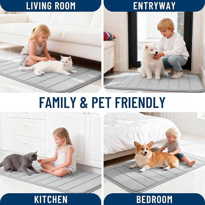 OLANLY Memory Foam Bath Mat 70x46, Super Soft Absorbent Bathroom Rugs, Quick Dry, Machine Washable Shower Floor Rugs, Bathmat Carpet, Bathroom Home Decor Accessories, Light Gray