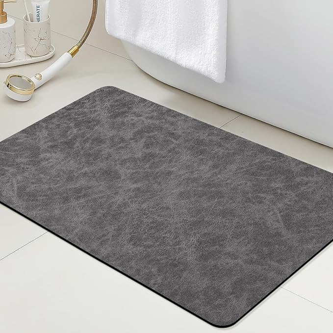 ACCUMTEK Non Slip Bath Mat, Thin Bathroom Rugs Fit Under Door, Quick Dry Bath Mats, Machine Washable Bath Rugs for Bathroom, Bathtub & Kitchen, Charcoal Gray/Crackle/24 x17