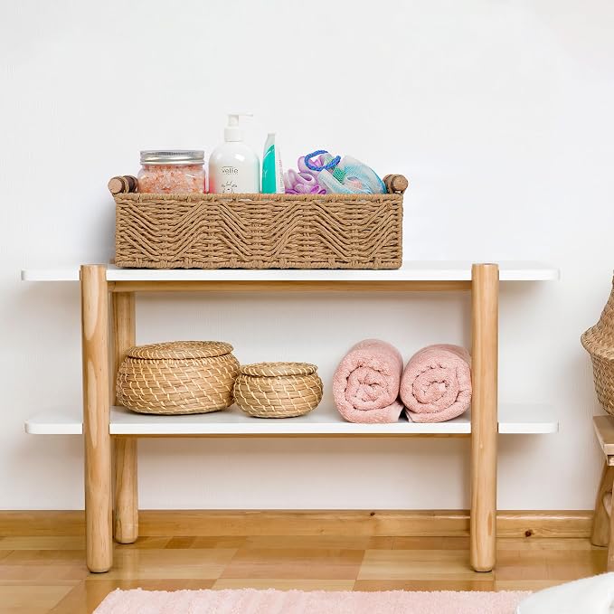 Bathroom Baskets for Organizing with Handle Decorative Basket for Bathroom Countertop Storage Toilet Paper Storage Basket for Toilet Tank Top Small Baskets Set,Cream