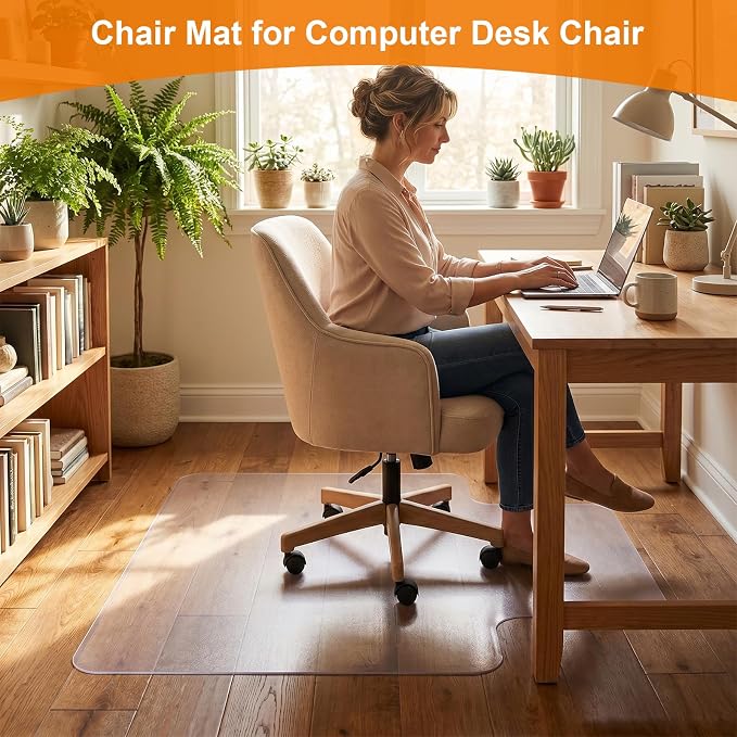 Chair Mat for Hardwood Floor, 35.5" x 47.5" Clear Office Chair Mat for Hardwood Floors with Lip, Desk Chair Mat for Rolling Chair, Smooth Rolling Desk Chair Mat, Easy-Clean Floor Protector