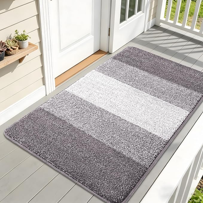 Kitinjoy Indoor Outdoor Door Mat, 59x32 Non-Slip Absorbent Dirt Trapper, Low-Profile Washable Inside Entrance Front Floor Mat, Sturdy Soft Entry Doormats for Entryway, Light Grey