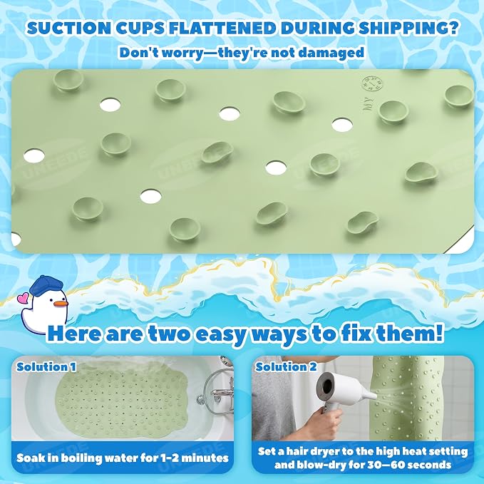 UNEEDE Kids Bathtub Mat Non Slip Shower Mat for Toddlers, Washable Anti Slip Tub Surface, Soft Rubber Mat for Bathtub Shower, Waterproof Bathtub Essentials for Children（Not for Textured Surfaces）