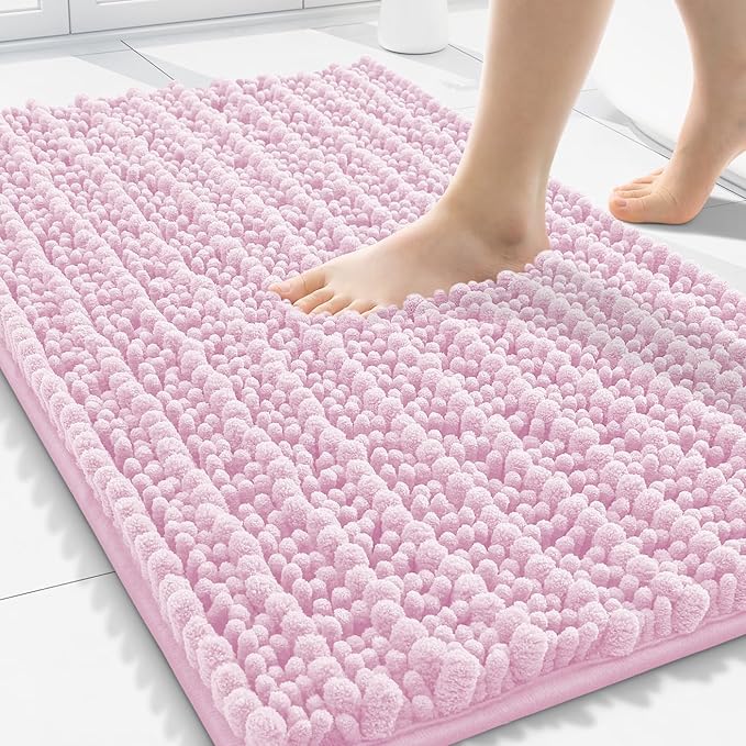 Smiry Bathroom Rugs Mat 30x20, Extra Soft Absorbent Chenille Bath Rugs, Non Slip Rubber Backing Machine Washable Quick Dry Bath Mats for Bathroom Floor, Tub, Shower, Home Decor Accessories, Pink