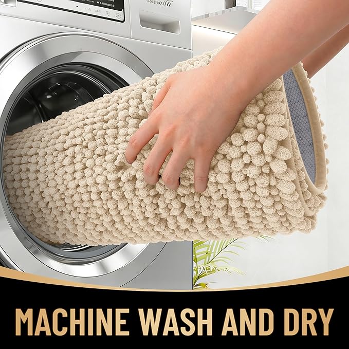 OLANLY Thick Bathroom Rugs 36x24, Extra Soft Absorbent Chenille Bath Rugs, Rubber Backing, Machine Wash Dry, Bath Mats for Bathroom Floor, Tub and Shower, Home Decor Accessories, Beige