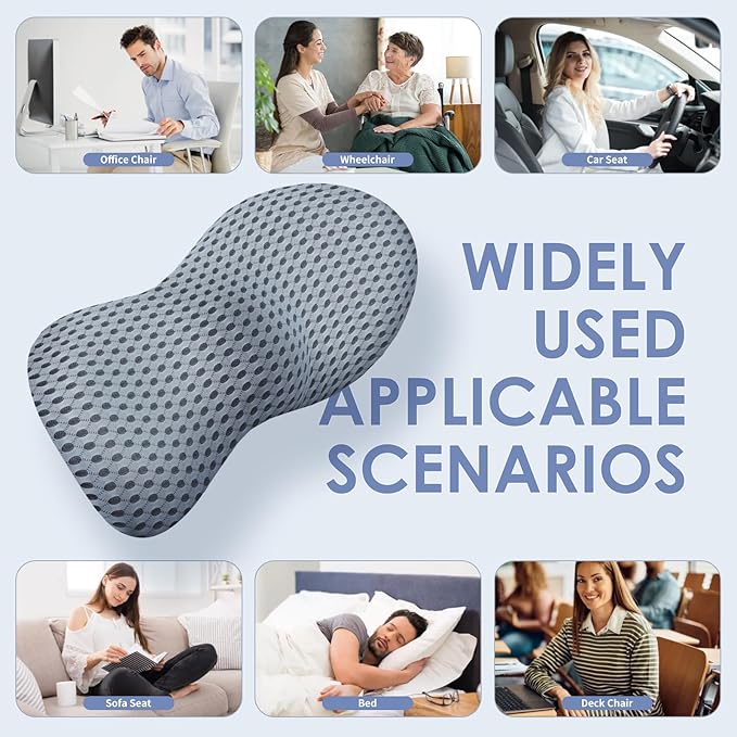 kasney Lumbar Support Pillow, Back Pillow for Low Back Pain Relief, Ergonomic Streamline Car Seat, Office Chair, Recliner and Bed (Gray)