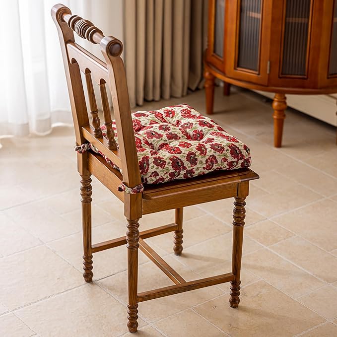 vctops Farmhouse Floral Print Chair Cushions with Ties U-Shaped Soft Comfortable Chair Pads Non Slip Seat Cushions for Indoor Dining Room and Kitchen Chairs (Flower A,16"x16")