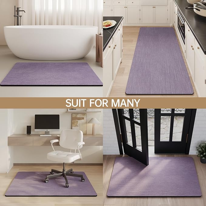 Mecko Bath Mat, Ultra Absorbent Quick Dry Bathroom Floor Mats-Rubber Non-Slip Thin Bathroom Rug Fit Under Door, Faux Suede Surface Shower Rug for Bathtub, Sink, Shower Room(Lavender Purple,20"x32")