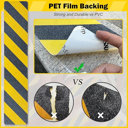 S&X S680 Anti Slip Stair Treads 6" x 30", 10-Pack Pre-Cut Black/Yellow Caution Non Slip Safety Tape Strips for Outdoor Stair Treads, Wooden Steps & Exterior Grips