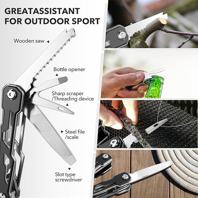 Wuwrll Multitool with Safety Locking,16-in-1 Multi Tool Stainless Steel Pocket Knife Set with Pliers, Upgrade Camping Tool Gifts for Men,for Survival, Camping, Hiking, Outdoor 10 Pcs