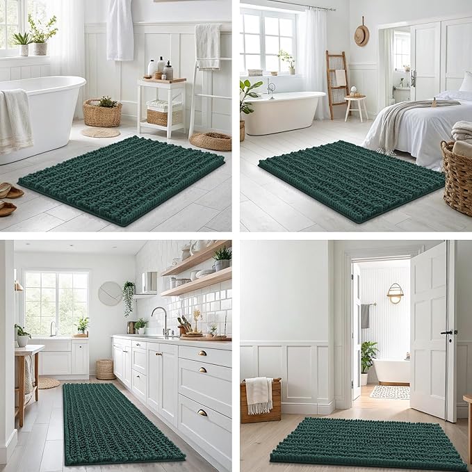 Smiry Bathroom Rugs Mat 48x32, Extra Soft Absorbent Chenille Bath Rugs, Non Slip Rubber Backing Machine Washable Quick Dry Bath Mats for Bathroom Floor, Tub, Shower, Home Decor Accessories, Green