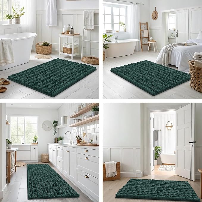 Smiry Bathroom Rugs Mat 44x24, Extra Soft Absorbent Chenille Bath Rugs, Non Slip Rubber Backing Machine Washable Quick Dry Bath Mats for Bathroom Floor, Tub, Shower, Home Decor Accessories, Green