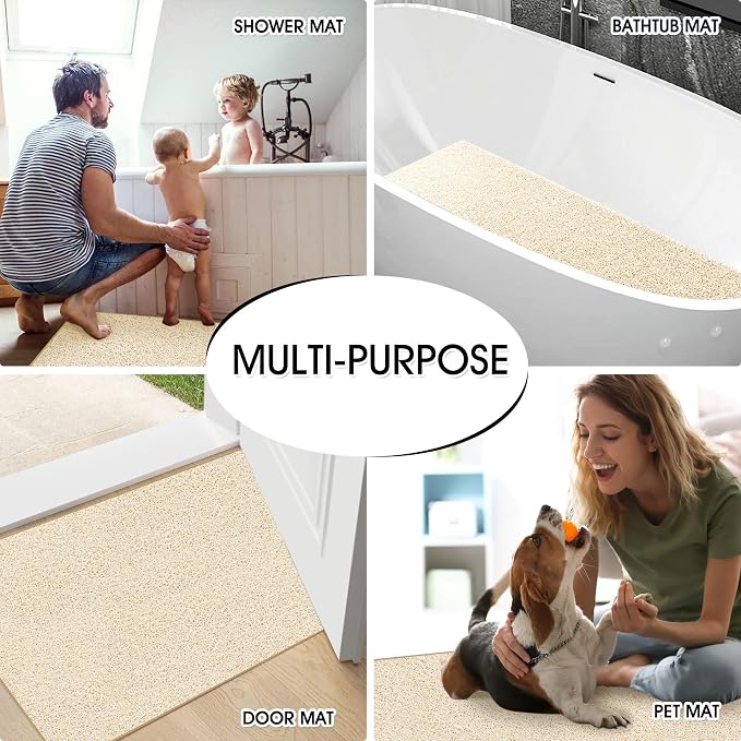 Shower Mat Non Slip 40.2 x16.1 Inch, Loofah Shower Mat Anti Slip Tub Mat Without Suction Cups, Shower Floor Mat for Wet Area, Quick Drying, Beige