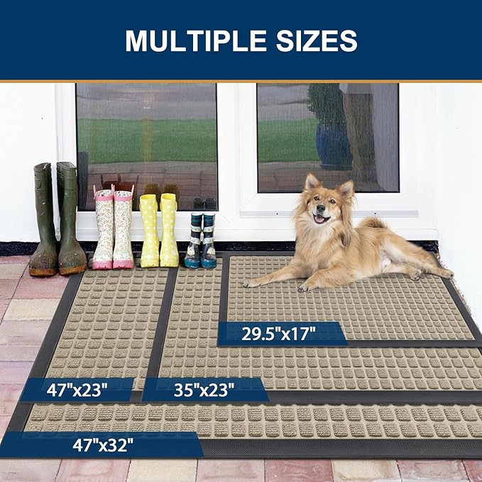 Smiry Front Door Mat Outside Entrance, Heavy Duty Natural Rubber Doormat, Non Slip, Trap Dirt and Moisture, Easy Clean, Low Profile Welcome Floor Mats for Indoor Outdoor Entry, 70x46.5 Inch, Beige