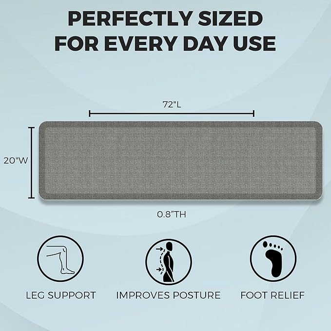 NewLife by GelPro Ergo-Foam Cushioned Anti-Fatigue Standing Kitchen Floor Mat, Padded Stain-Resistant, Waterproof, Non-Slip Comfort Padded Desk/Office Mat - 20" x 72", Patina Grey