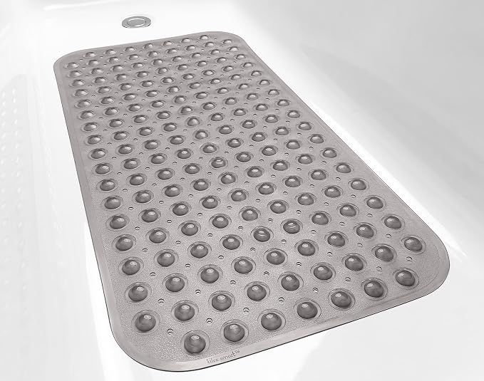 Medium Non-Slip Bathtub & Shower Mat 31x16 (Smooth/Non-Textured Tubs Only) Safe, Clean, Machine-Washable, Superior Grip&Drainage, Vinyl, Transparent Gray (Grey)