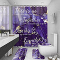 4Pcs Family Marble Shower Curtain Set,Purple Home Inspirational Bathroom Sets with Shower Curtain and Rugs, Bathroom Decor Set,Waterproof Bathroom Curtains Shower Set,with 12 Pcs Hooks