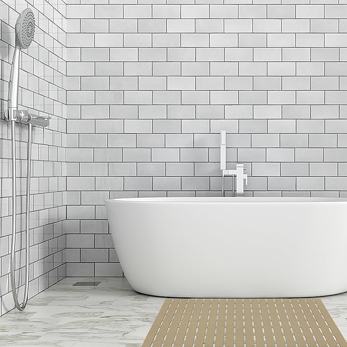 BEMISO Shower Mat Non Slip Bathtub Mat with Suction Cups and Drain Holes 27.5 x15.7 Inch Bath Mat for Tub & Shower.Easy Dry,Easy to Cut,Eco-Friendly