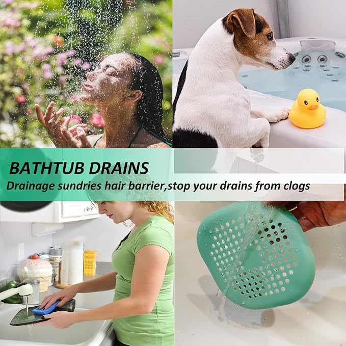 Hair Drain Catcher,Square Drain Cover for Shower Silicone Hair Stopper with Suction Cup,Easy to Install Suit for Bathroom,Bathtub,Kitchen 2 Pack (Green)