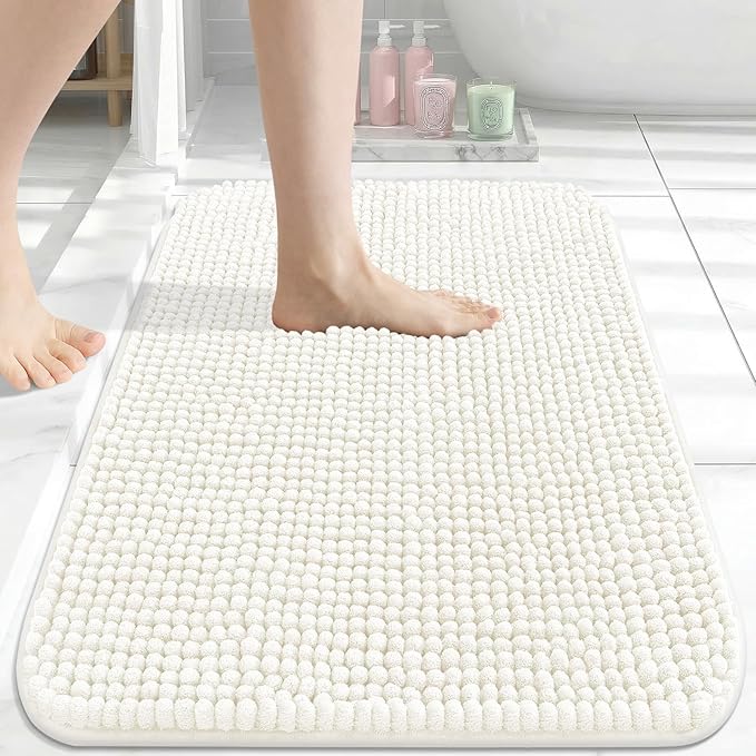 Arotive Bathroom Rugs 24" x 16", Ultra Soft Absorbent Chenille Bath Rugs, Non-Slip Rubber Backing, Machine Washable Bath Mats for Bathroom Floor, Tub and Shower, Home Decor Accessories, Ivory