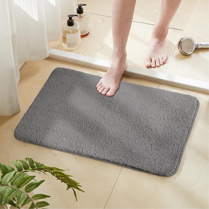 TECHMILLY Shaggy Bathroom Rug Mat 32x20, Absorbent Thick Non Slip Microfiber Mats, Quick Dry Machine Washable Bath Rug for Bathroom Floor, Bathtub and Shower, Gray