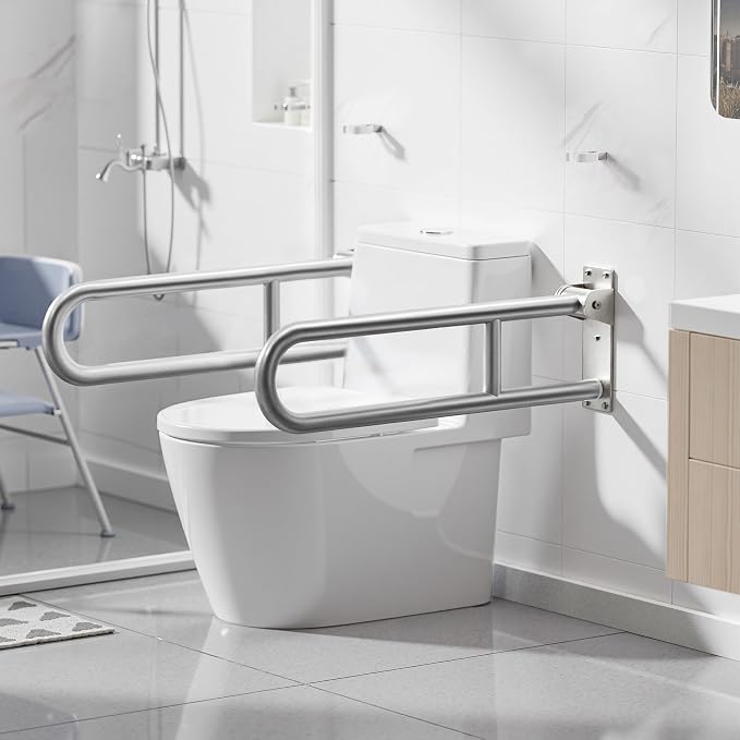 Toilet Grab Bar, Bathroom Safety Handrail Wall Mounted, 304 Stainless Steel Flip Up Folding Support Rail for Elderly Seniors and Handicap Assistance (30 Inch)