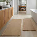 JIUZHEN Set of 2 Waffle Bath Mats Non Slip Waffle Bathroom Runner Rug Washable Boho Runner Bath Rugs Super Absorbent Shower Mat for Bathroom Kitchen Hallway Laundry, 20" x 32" +24" x 48", Brown
